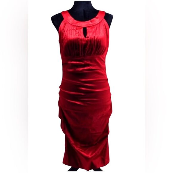 Signature by Sangria NWT Red Cocktail Satin Prom Dress Size 8 - Picture 1 of 12